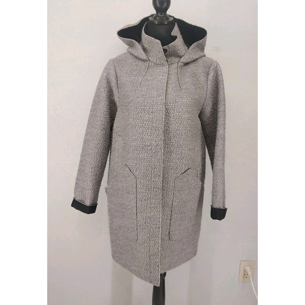 Vince Camuto Gray Boucle Wool Blend Hooded Long Coat‎ Jacket Womens Size M